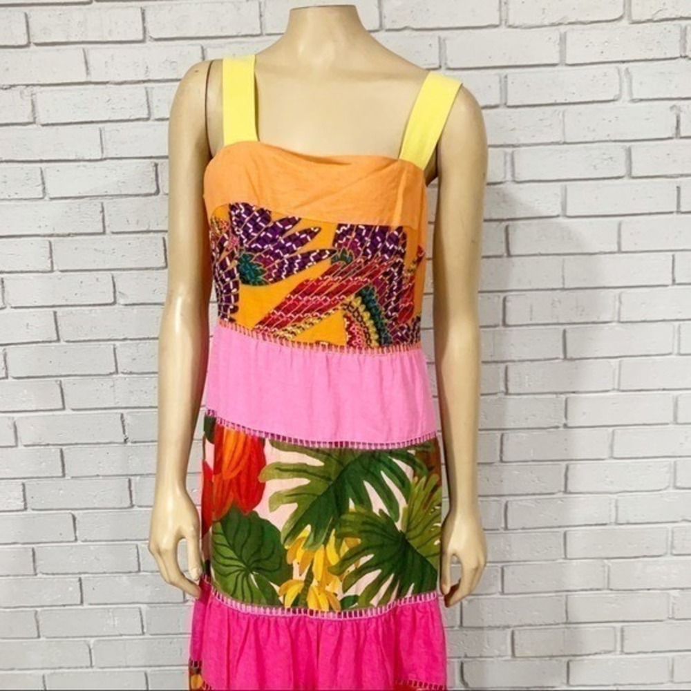Farm Rio Mixed Prints Tiered Maxi Dress Multicolor Sleeveless Boho NWT M